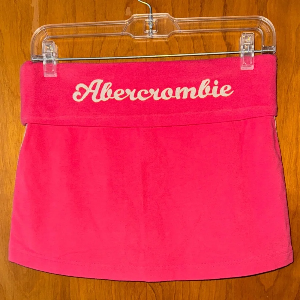 VTG Abercrombie & Fitch Pink Fold-Over Waist Mini Skirt with Script Logo - Picture 4 of 4